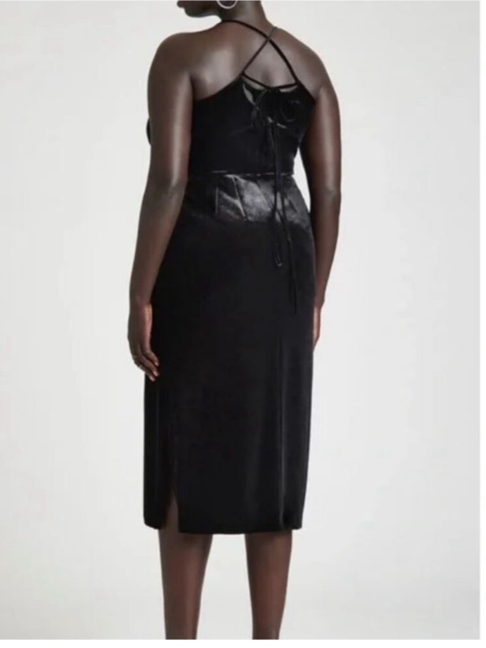 ELOQUII Black Velvet Halter Midi Dress Whimsygoth - Picture 2 of 8